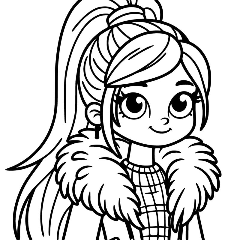 a teenage girl with a long ponytail and fur trimmed clothes