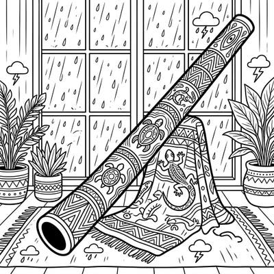 Find your creative calm with this unique Didgeridoo coloring page, perfect for a cozy rainy day. Explore intricate patterns and Indigenous Australian art as you bring this beautiful instrument to life with your favorite colors.