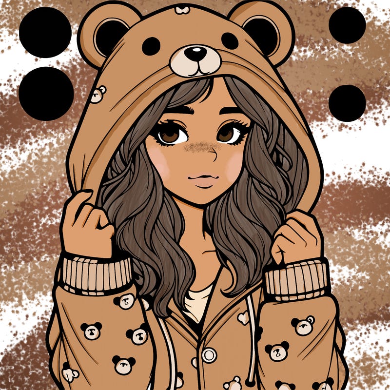 realistic girl in a animal pjs hoodie