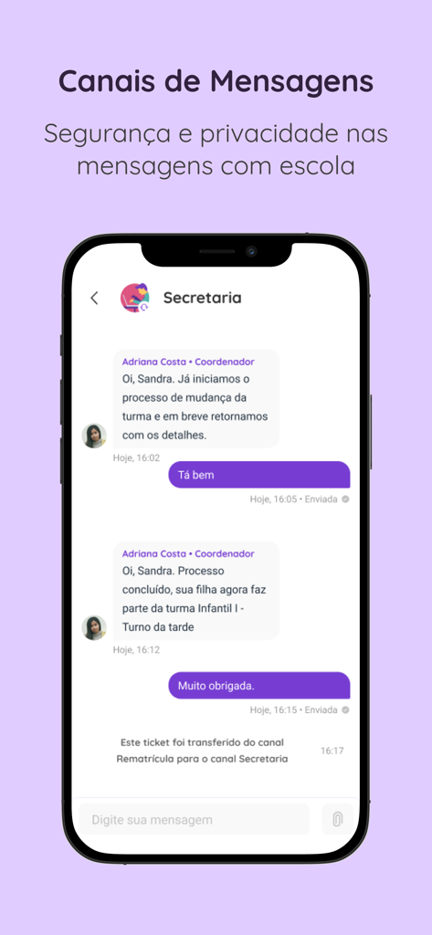 Secure messaging interface between parents and school administration in the Agenda Edu app