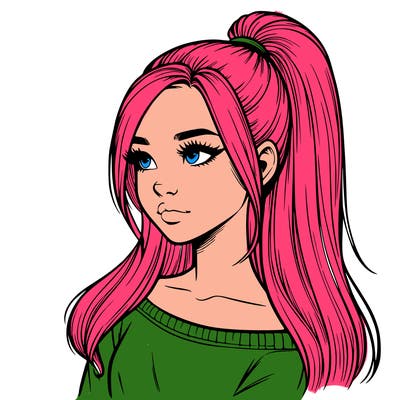 realistic girl with a high ponytail