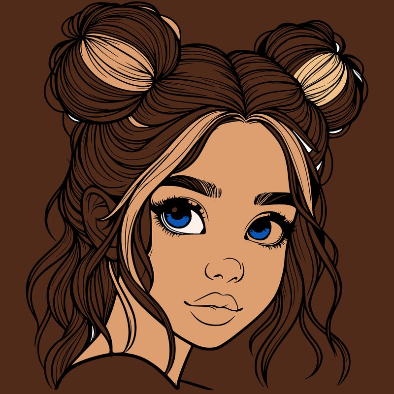 realistic girl with hair buns on her head