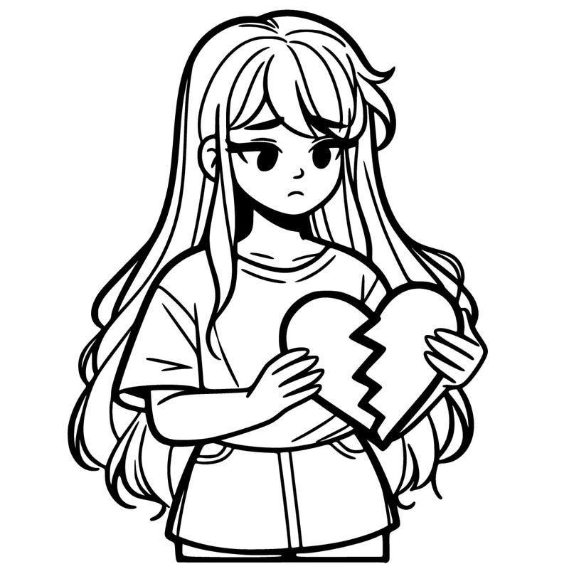 a girl holding a broken heart