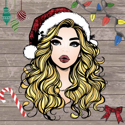 realistic christmas girl with wavy hair and lips