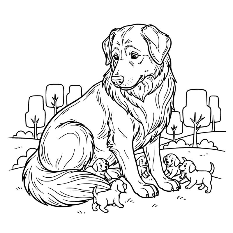 a giant dog with puppies.