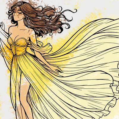 realistic woman in dress flowing the the wind