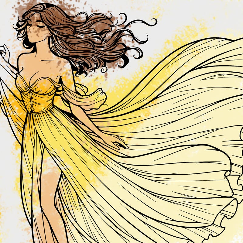 realistic woman in dress flowing the the wind