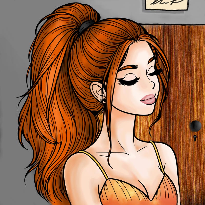 realistic girl with a high ponytail