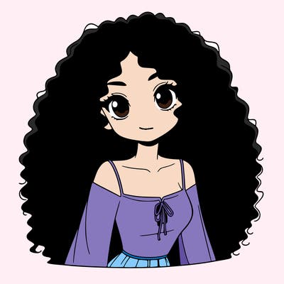 a black anime girl with long afro hair