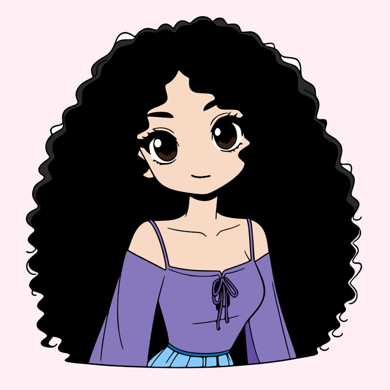 a black anime girl with long afro hair