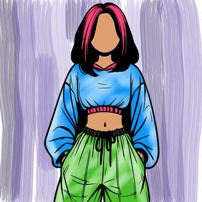 realistic girl faceless with baggy pants and a crop top