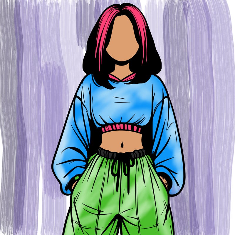 realistic girl faceless with baggy pants and a crop top
