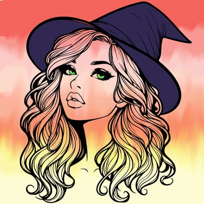 realistic witch girl with wavy hair and lips