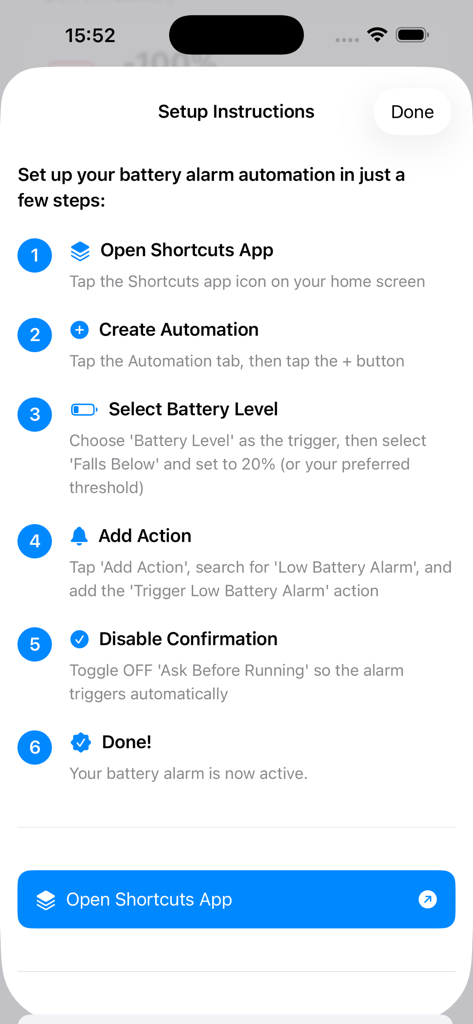 Low Battery Alert - Guida passo-passo per configurare l'automazione della batteria scarica utilizzando l'app Comandi Rapidi di iOS