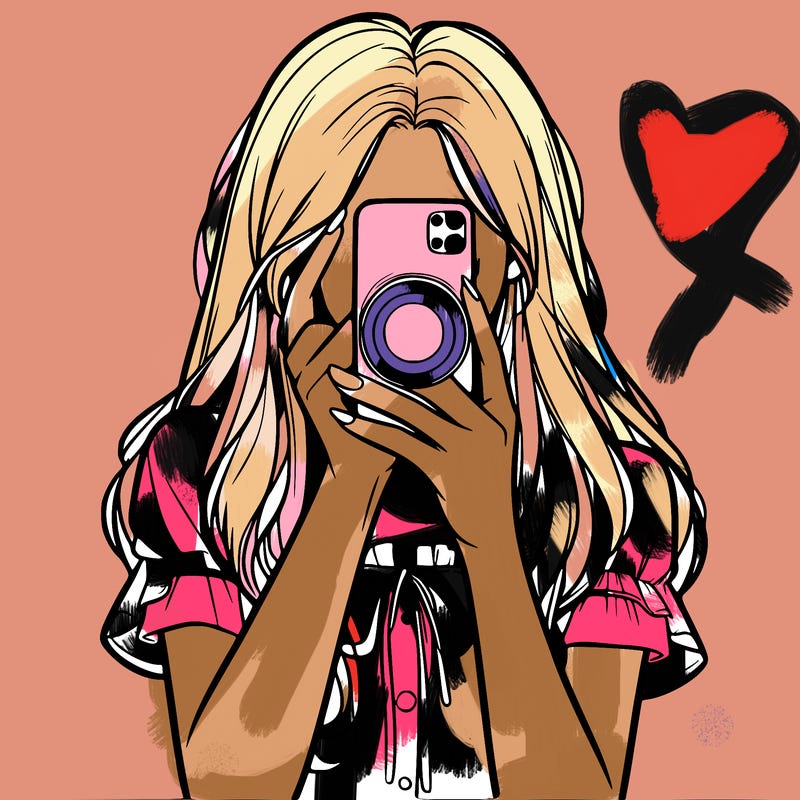 a realistic girl holding her phone taking pictures