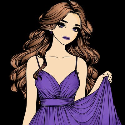 realistic girl in flowy silky prom dress