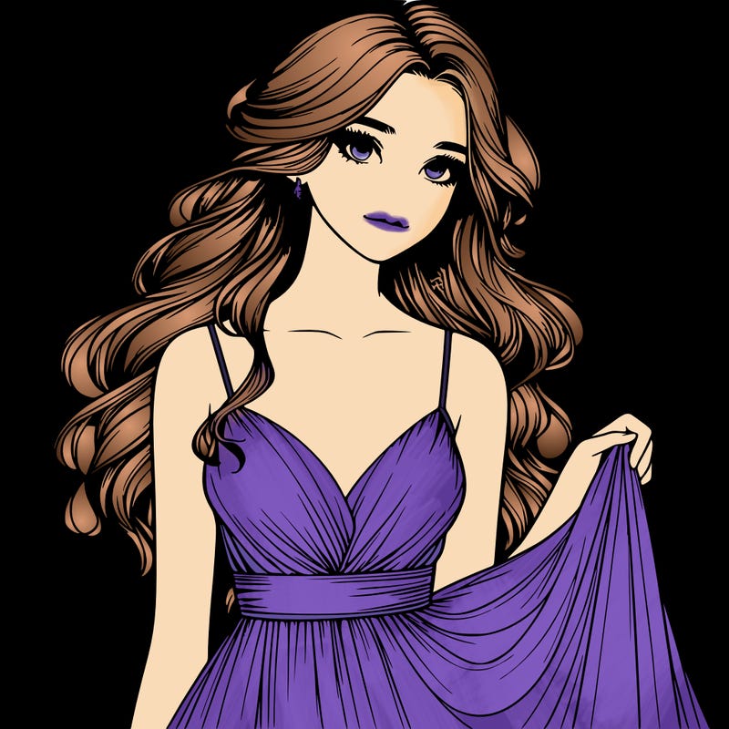 realistic girl in flowy silky prom dress