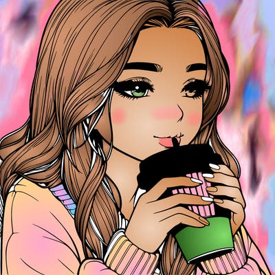 realistic girl drinking coffee