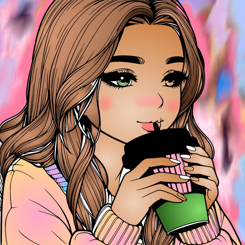 realistic girl drinking coffee