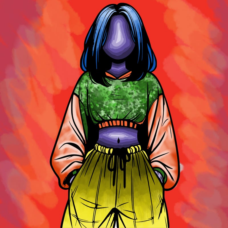 realistic girl faceless with baggy pants and a crop top