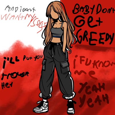 girl in baggy pants crop top and long hair