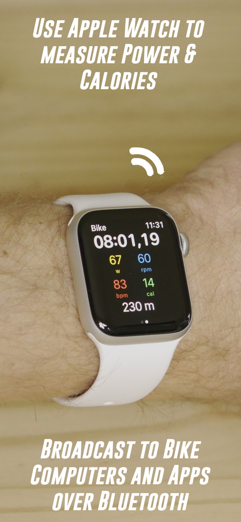 HR2VP Bike Training & Tracker - Apple Watch displaying cycling power and heart rate using the HR2VP app