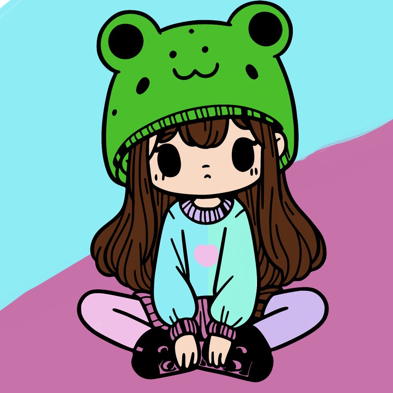 a girl wearing a frog hat and some frog socks