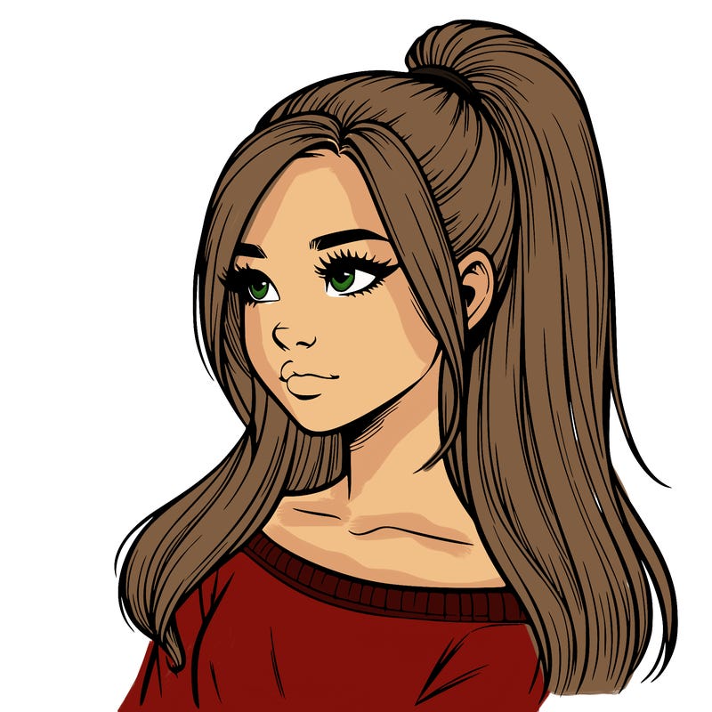 realistic girl with a high ponytail