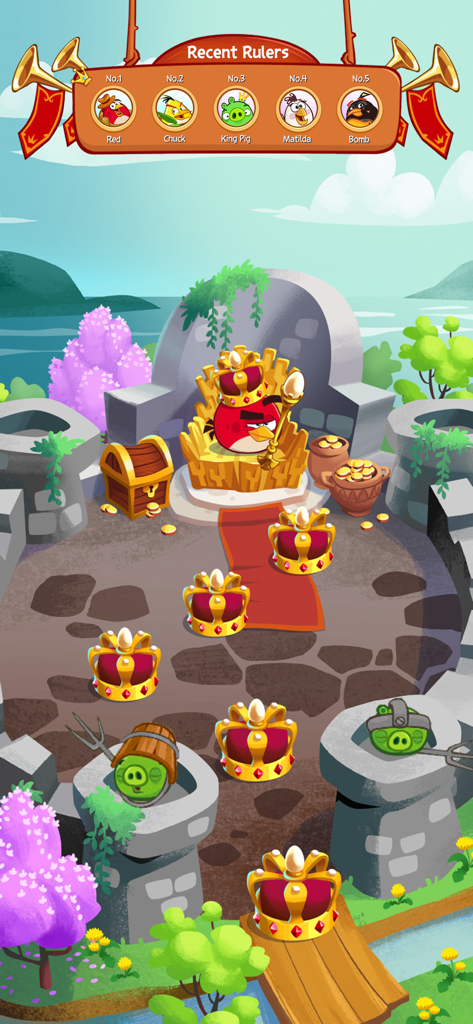 Angry Birds Blast - Angry Birds Blast Recent Rulers leaderboard screen with Red sitting on a golden throne