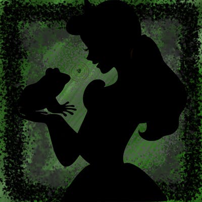 a shadow of a princess holding a frog realistic