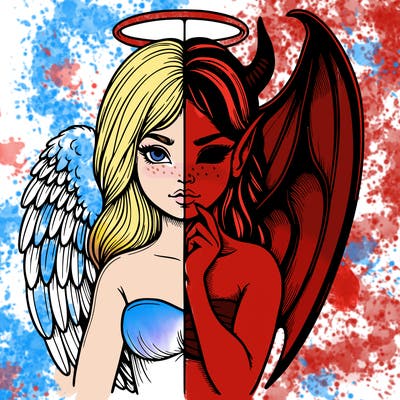 realistic angel half demon