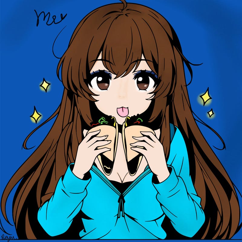 anime female eating tacos