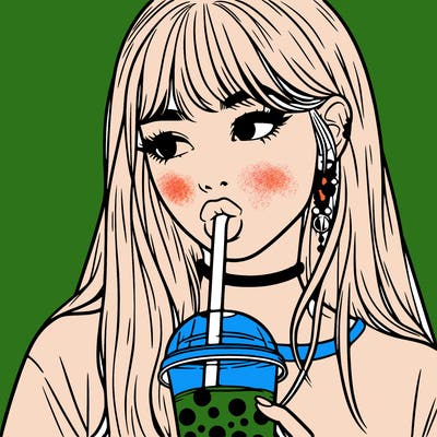 aesthetic realistic girl drinking boba