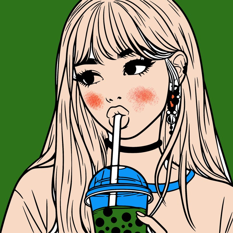 aesthetic realistic girl drinking boba