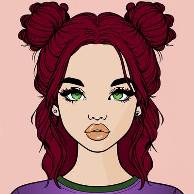 realistic girl with two buns in hair and lips