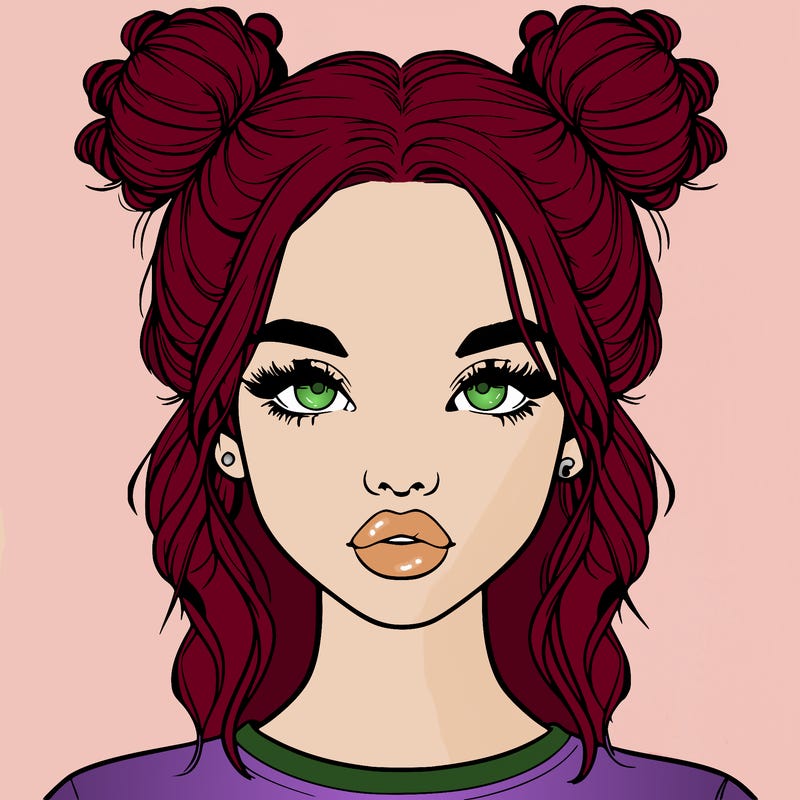 realistic girl with two buns in hair and lips