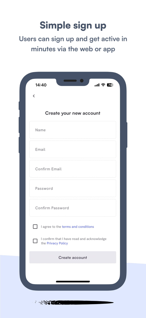 Big Team Challenge - Sign up screen for the Big Team Challenge app showing the user registration form for corporate wellness programs.