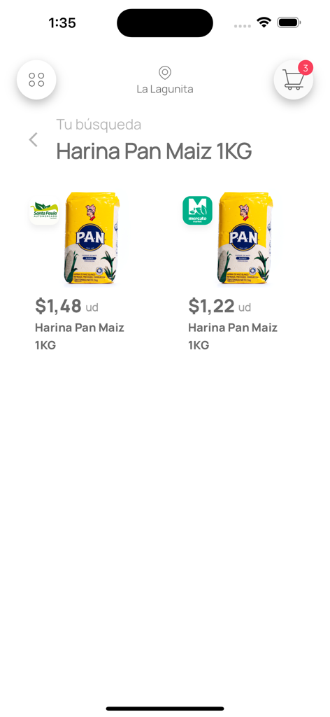 Choppi - Comparação de preços de farinha de milho entre diferentes lojas no aplicativo Choppi