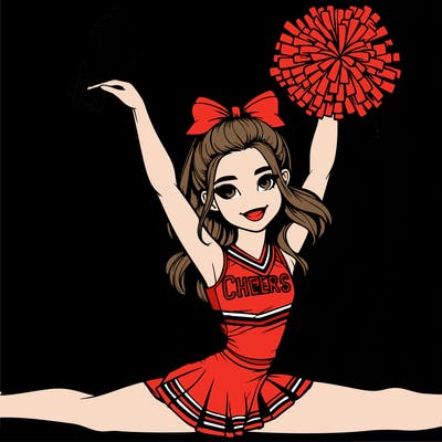 realistic girl cheerleader doing the middle splits