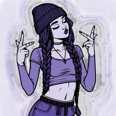 realistic teenage girl with braids and a beanie and crop top doing 🫶🏼