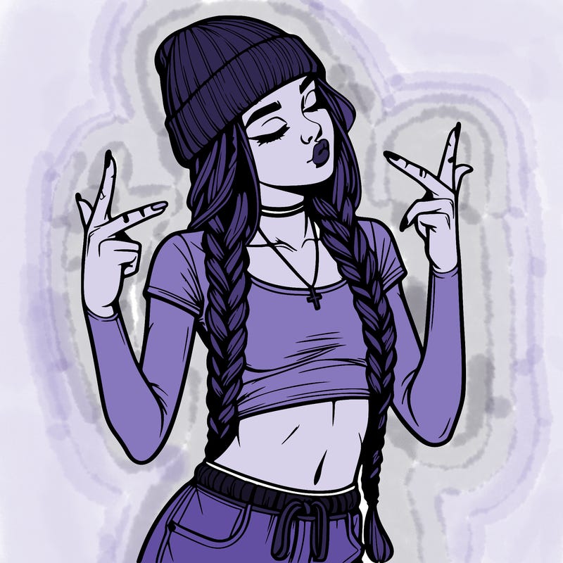 realistic teenage girl with braids and a beanie and crop top doing 🫶🏼