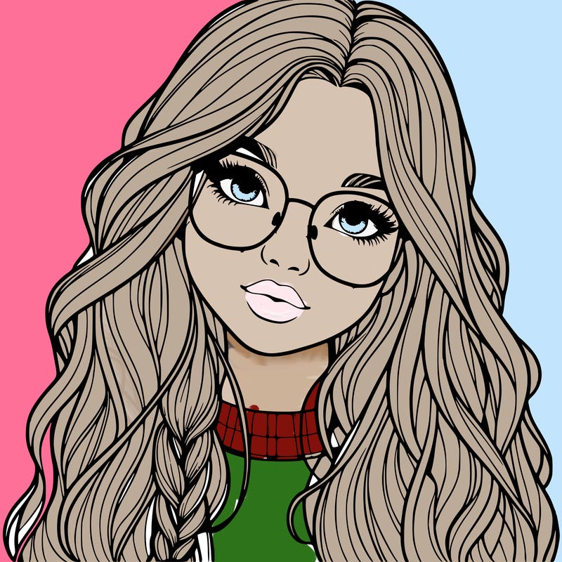 girl with long hair and freckles and glasses realistic