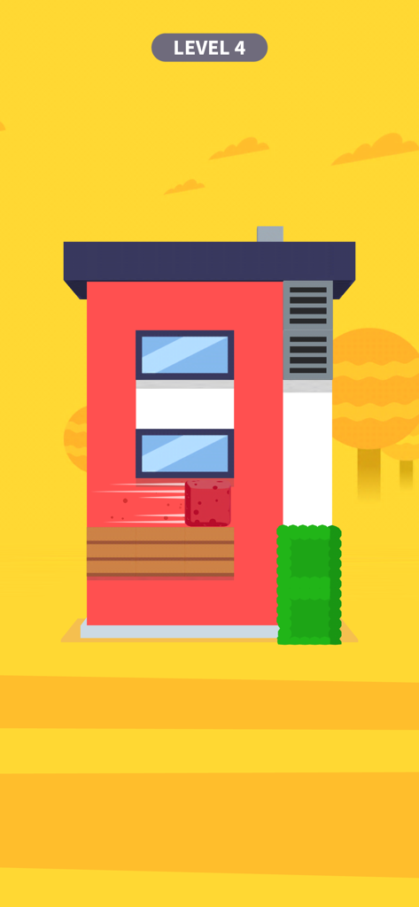 House Paint - A red house being painted with a sponge roller in level four of the House Paint puzzle game