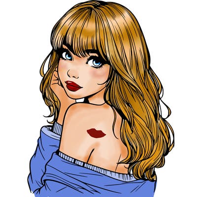 realistic girl with bangs looking over her shoulder