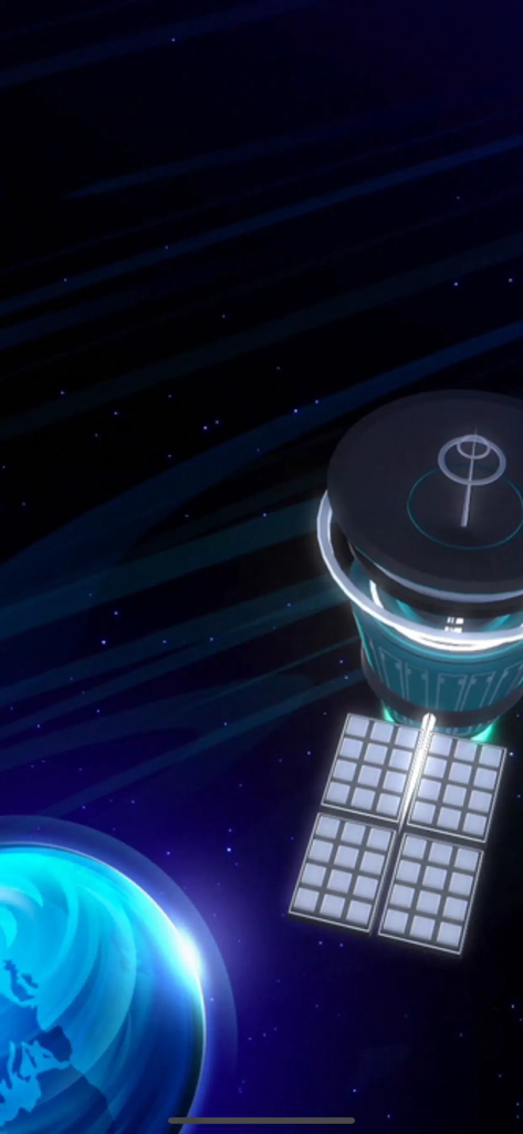 Romo - A satellite in orbit above a blue planet from the Romo robot space adventure game.