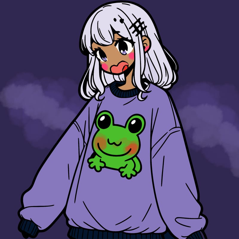 girl wearing frogging sweatshirt