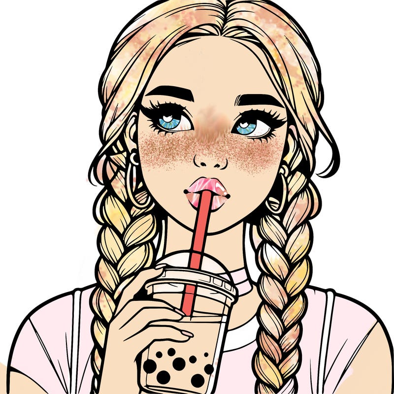 realistic girl with braided hair drinking boba