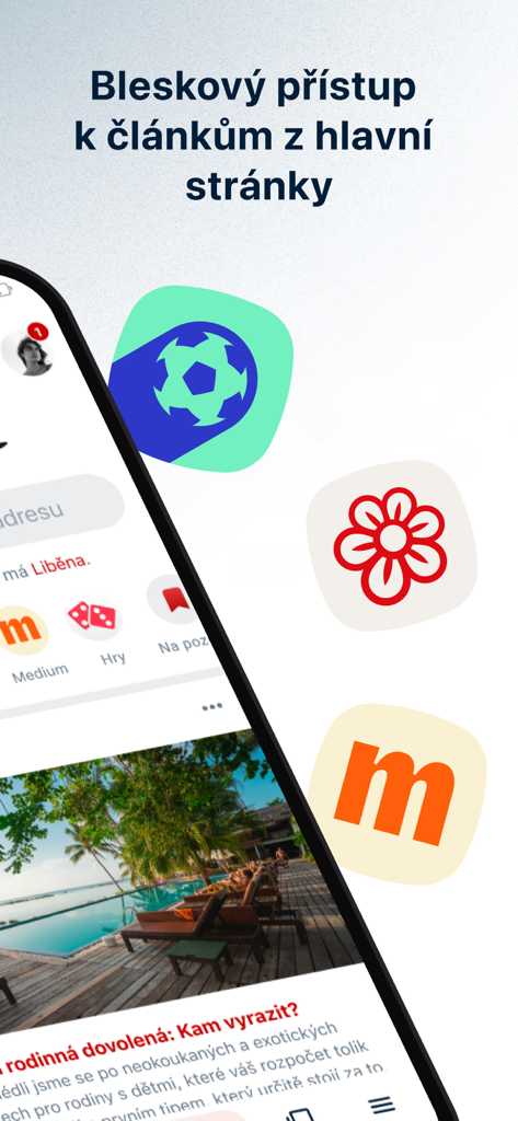 Seznam.cz mobile app interface showing lightning fast access to news articles