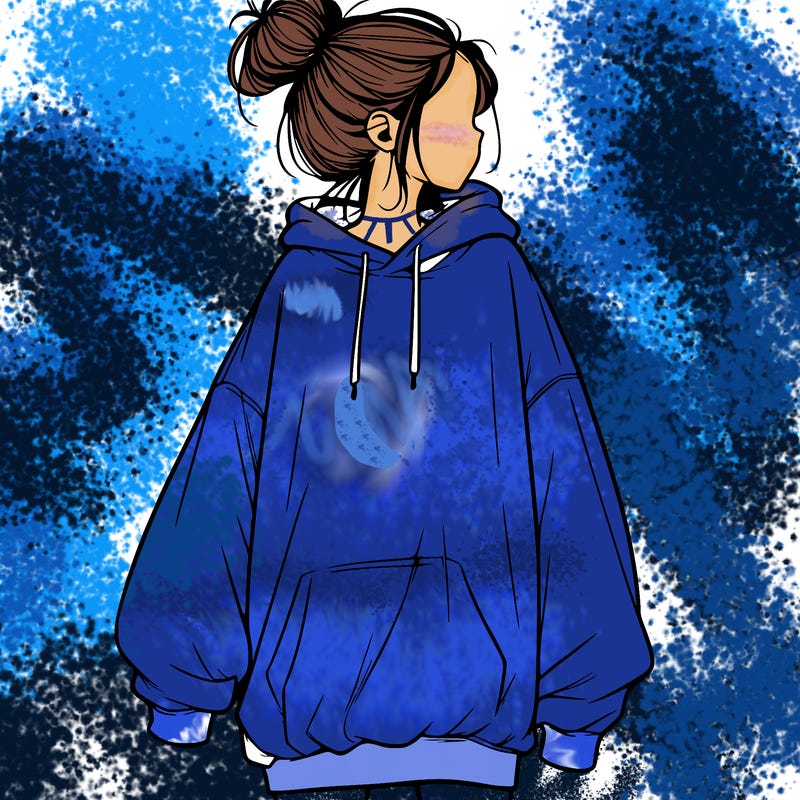 realistic girl with a oversized sweatshirt on and a bun