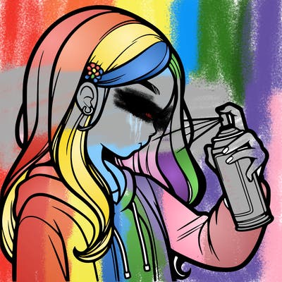 a realistic girl spray painting